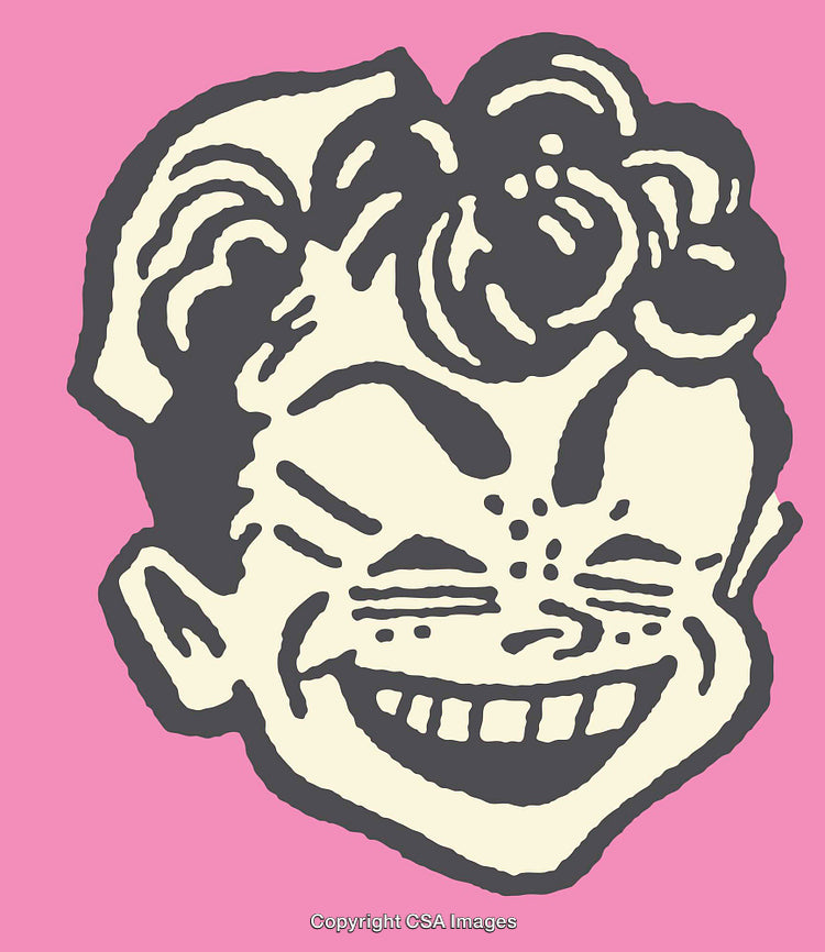 Colorful Line Art Illustration of a Smiling Face on Pink Background