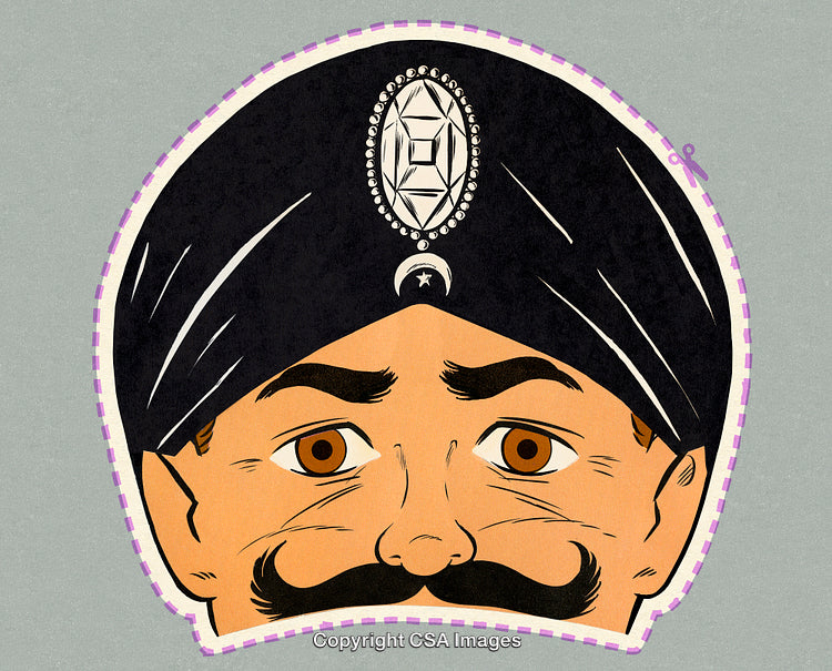 Artistic Illustration of a Turbaned Man with Prominent Facial Features