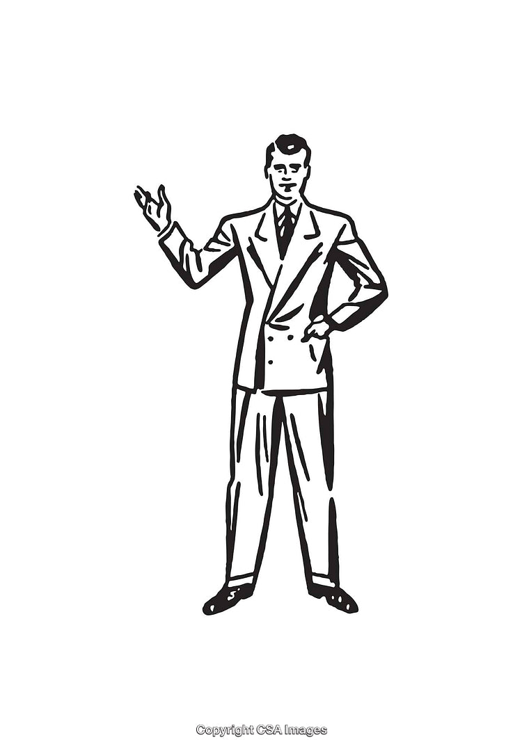 Retro Line Art Illustration of a Man Gesturing with Confidence