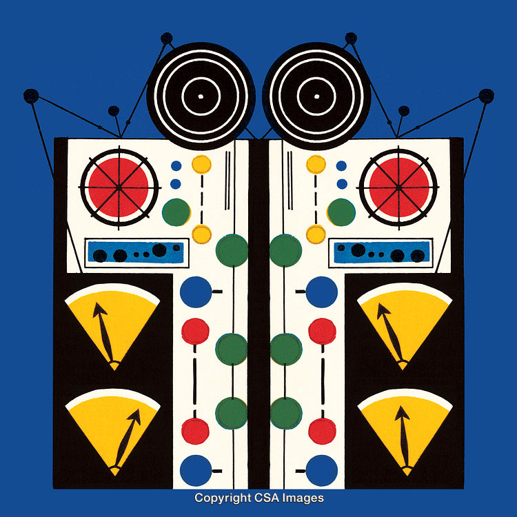 Abstract Representation of a Symmetrical Machine Against a Blue Canvas