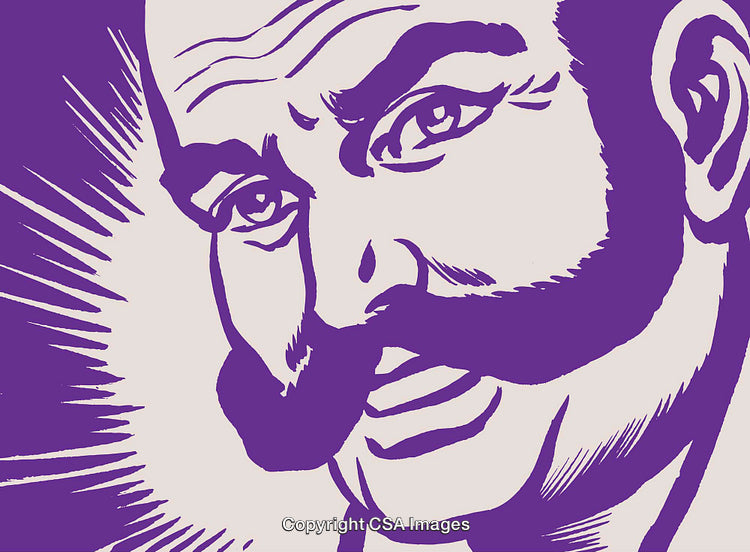 Retro Style Illustration Of A Mustachioed Man In Purple Tones