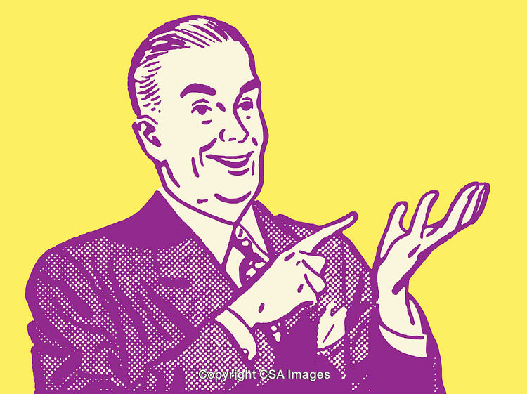 Retro Styled Pop Art Man in Business Attire on Bright Yellow Background