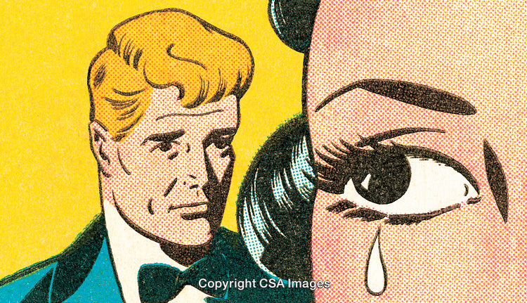 Retro Comic Style Illustration of Emotive Characters in a Dramatic Scene