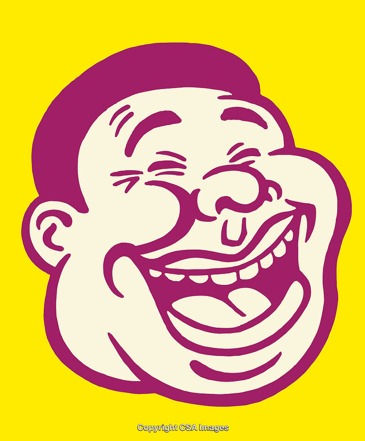 Colorful Cartoon Illustration of a Laughing Face on a Yellow Background