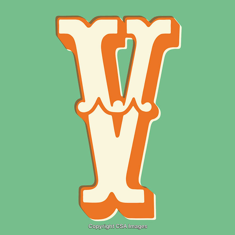 Letter V Design in Retro Bold Typography on Vibrant Background