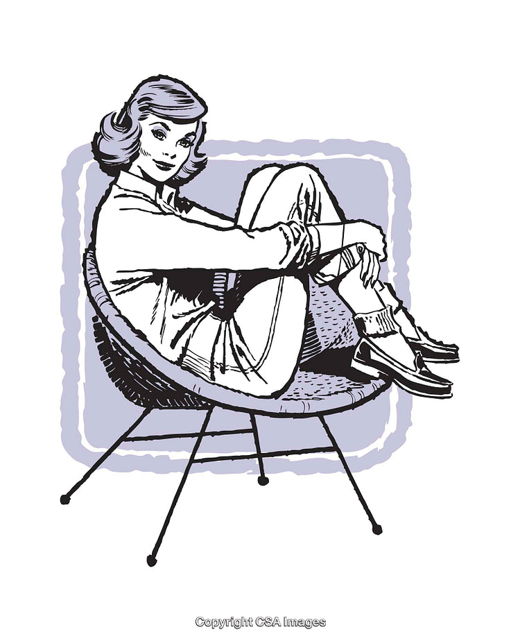 Retro Styled Illustration of a Woman Relaxing on a Modern Chair
