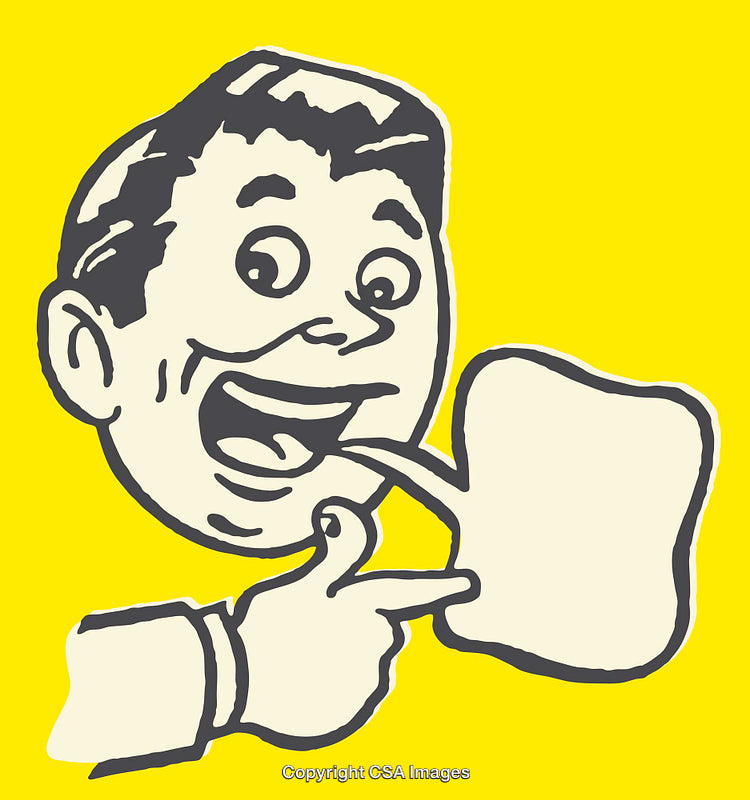 Retro Illustration of Man Eating Toast with Cheerful Expression