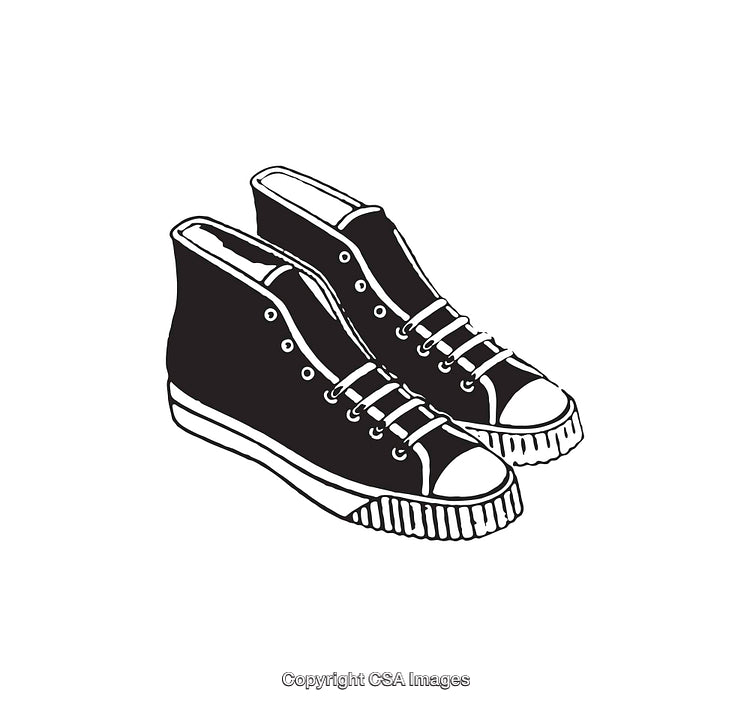 Black and White Line Art of Classic Canvas Shoes Illustration