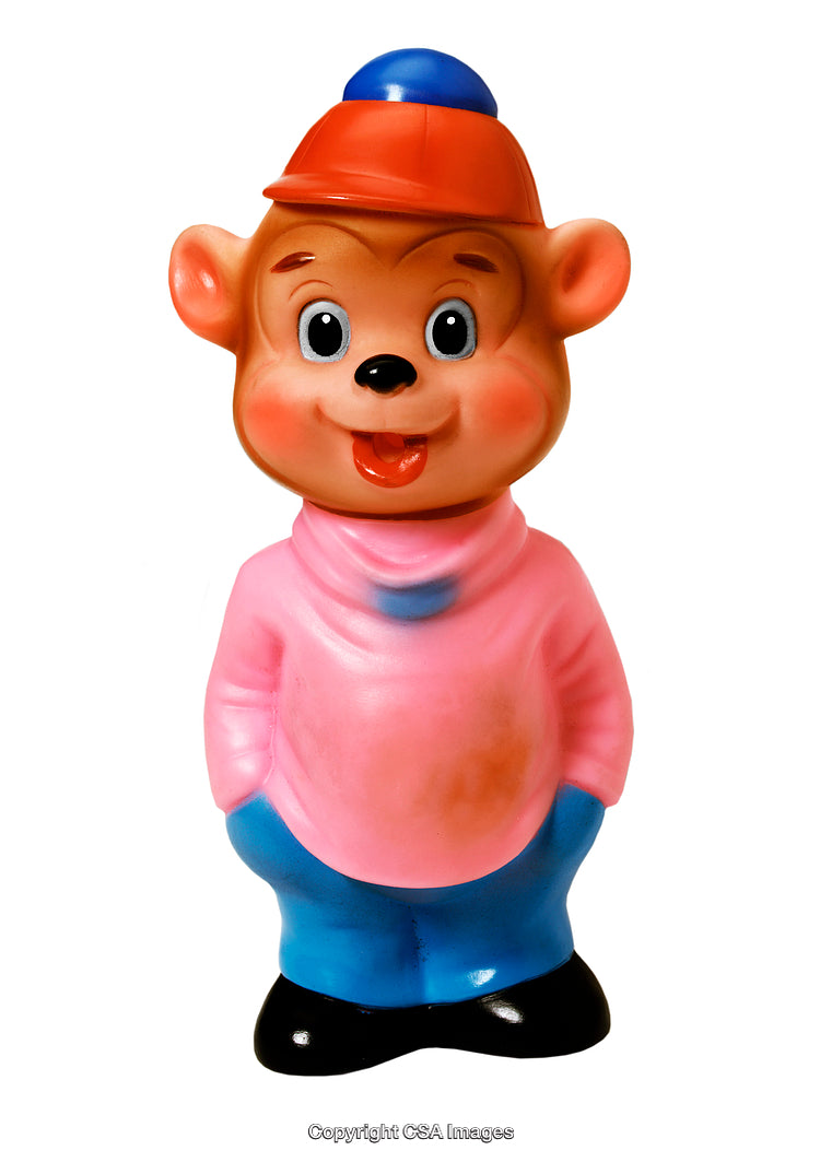 Colorful Toy Bear Figurine in Casual Clothing with Cheery Expression