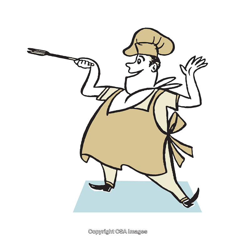 Cheerful Chef Holding Utensil in Joyful Cooking Illustrated Design
