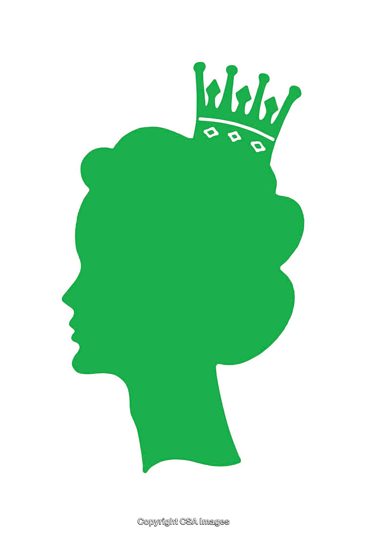 Green Silhouette of a Crowned Woman in Profile Illustration