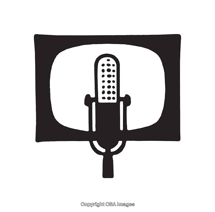 Black and White Icon of Retro Microphone on Television