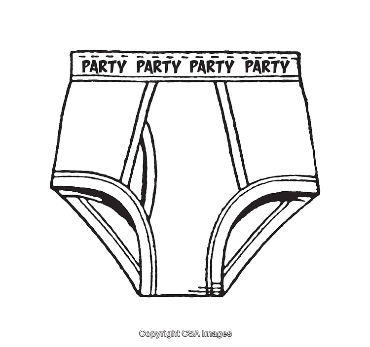 Black and White Line Art of Party-Themed Briefs Design
