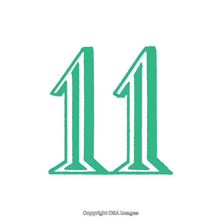 Green Number 11 on a White Background with Bold Outline Style
