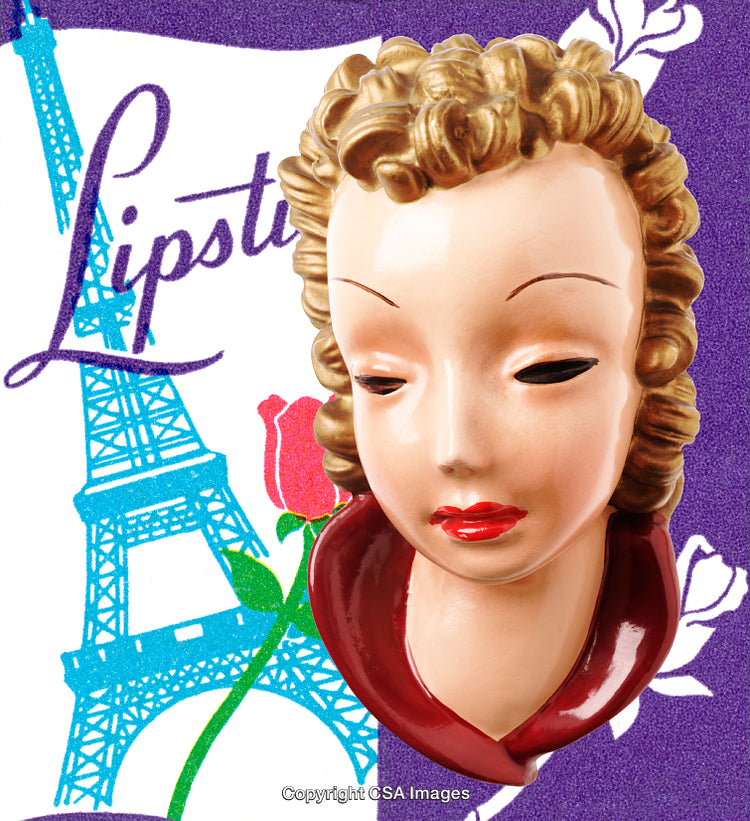 Elegant Vintage Figurine with Eiffel Tower and Flower Illustrations