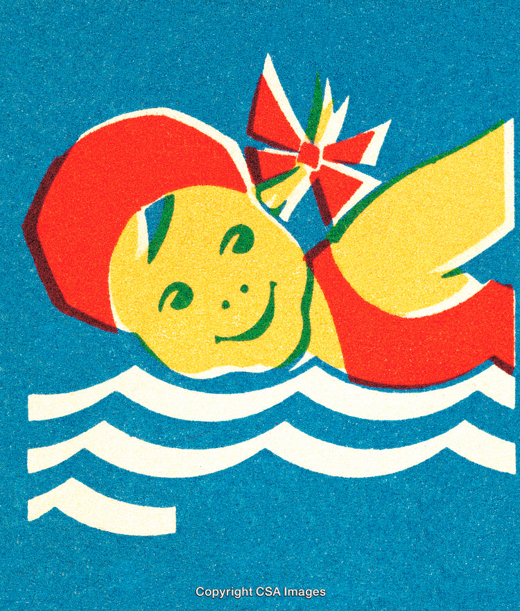 Retro Illustration of a Happy Swimmer in a Vibrant and Playful Design