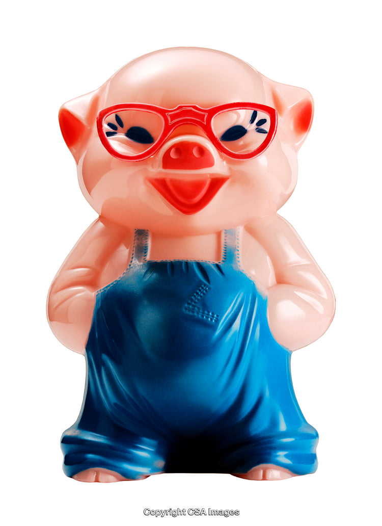 Cute Pig Toy Wearing Glasses and Overalls with a Cheerful Expression
