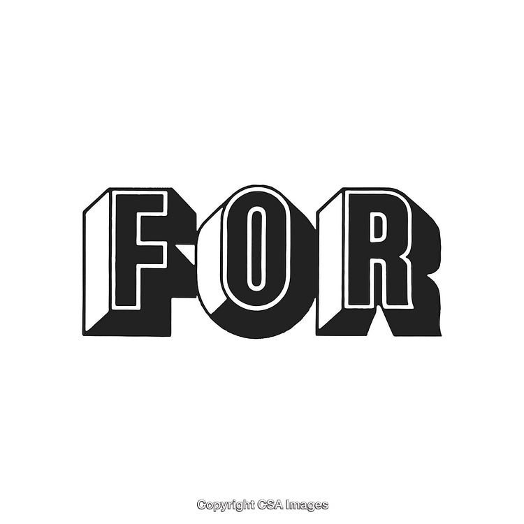 Bold 3D Lettering of the Word 'For' in a Monochrome Design