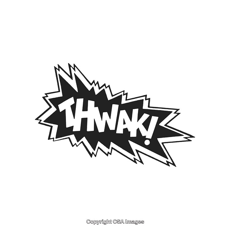 Black and White Comic Style Illustration Featuring Text 'THWAK!'