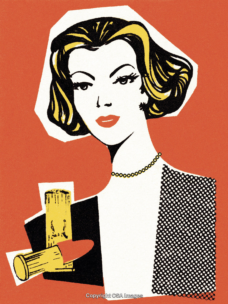 Vintage Illustration of a Woman with Lipstick and Orange Background