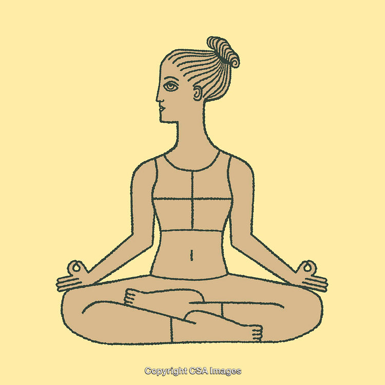 Illustration of Woman Meditating in Lotus Pose on Yellow Background