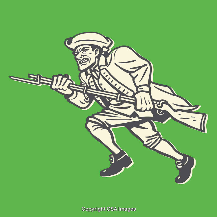 Historical Revolutionary Soldier Illustration Holding Rifle in Action Pose