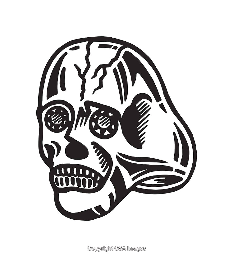 Abstract Black And White Illustration of a Human Skull Design