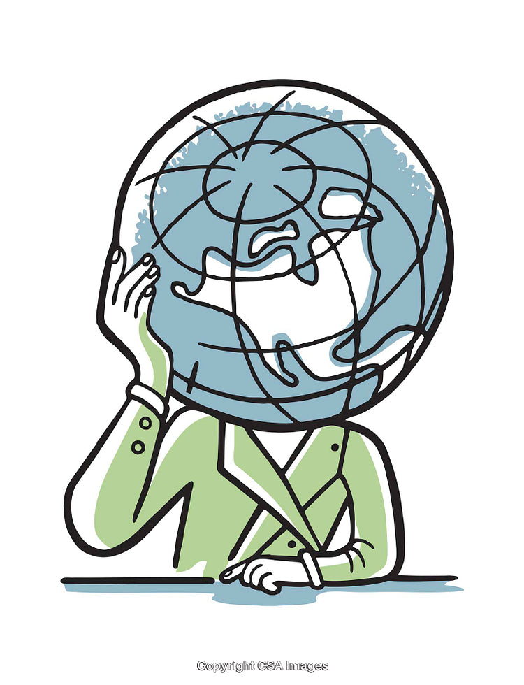 Illustration of a Globe Headed Figure in a Business Green Suit