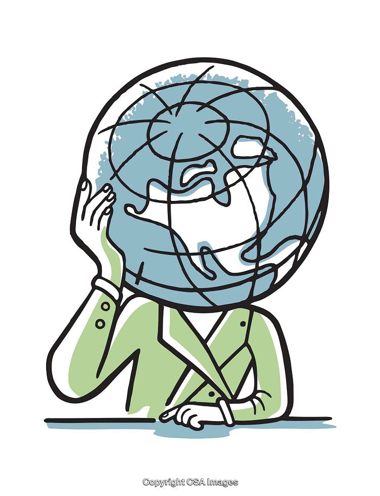Illustration of a Globe Headed Figure in a Business Green Suit