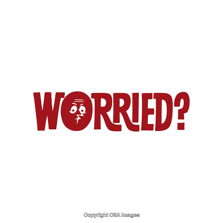 Red Text Design Featuring Worry Icon and Bold Typography