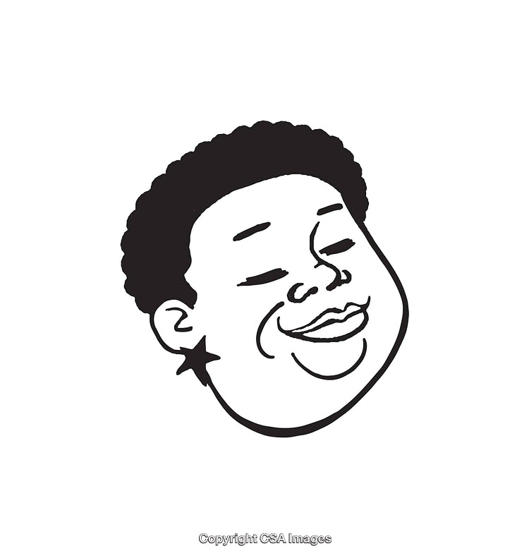 Expressive Line Art Illustration of a Smiling Face with Star Earring