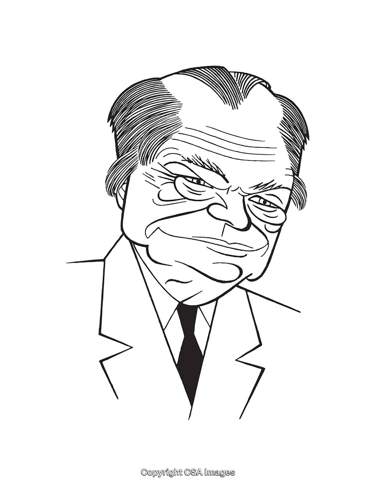 Black and White Line Art Illustration of a Stylish Gentleman in Formal Attire