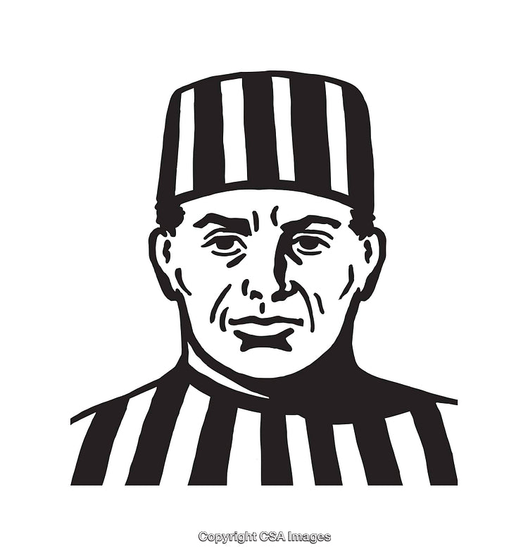 Retro Black and White Line Art Illustration of a Man in Striped Uniform