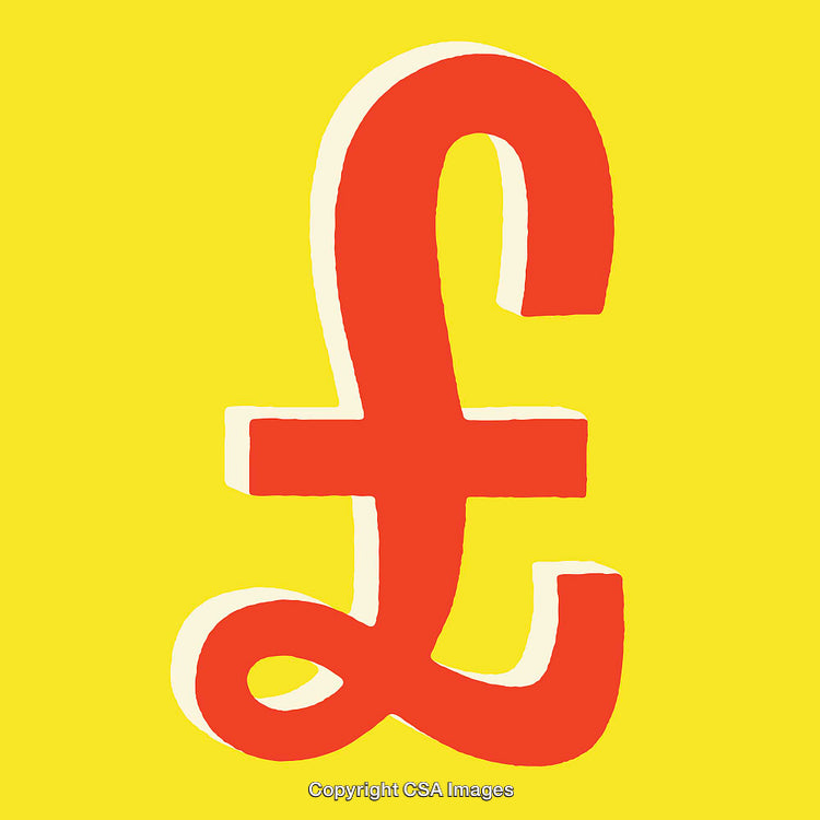 Bold Red Pound Sterling Symbol on Bright Yellow Background Artwork