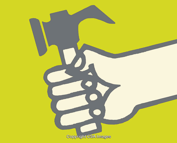 Minimalist Line Art Illustration of a Hand Holding a Hammer