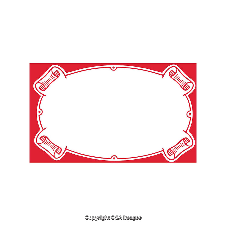 Red and White Frame Design with Scroll Detailing and Blank Center