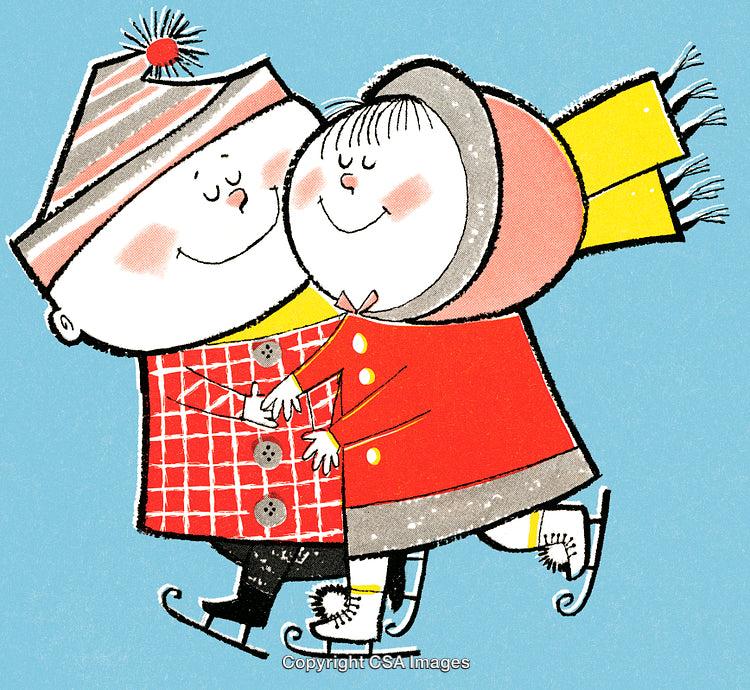 Adorable Couple Ice Skating Together on a Winter Day Illustration