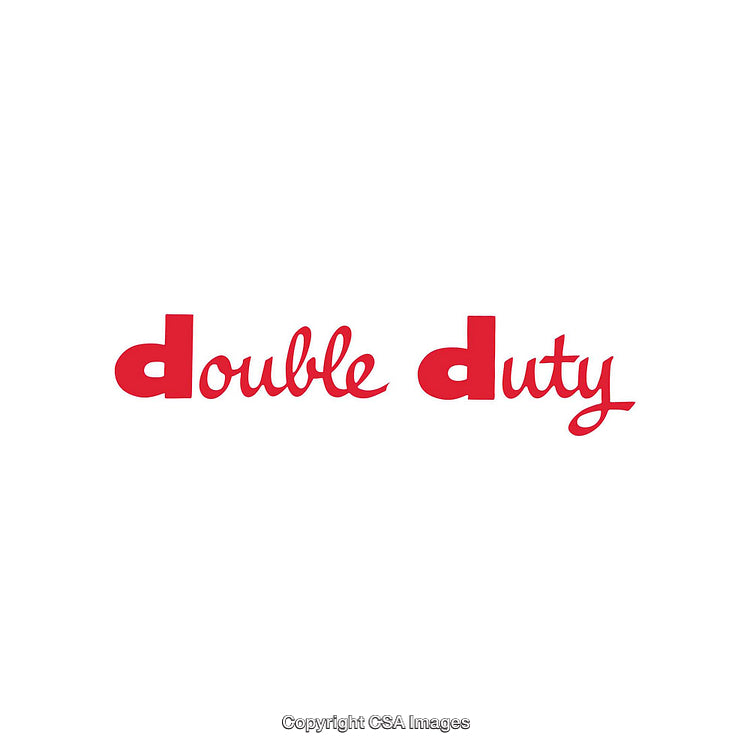 Red Bold Text Displaying the Words 'Double Duty' in a Stylish Font