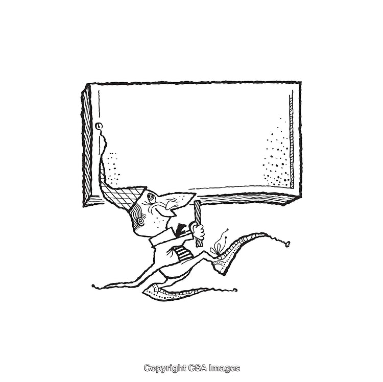 Quirky Elf Character Holding Frame in Line Art Illustration