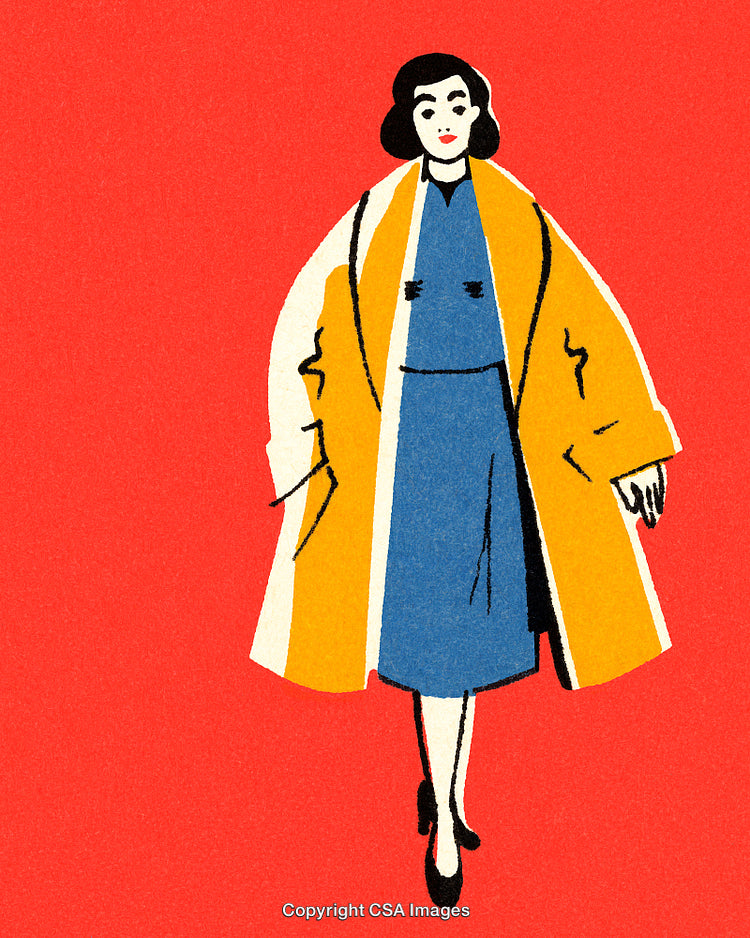 Vintage Illustration of a Fashionable Woman in a Stylish Coat