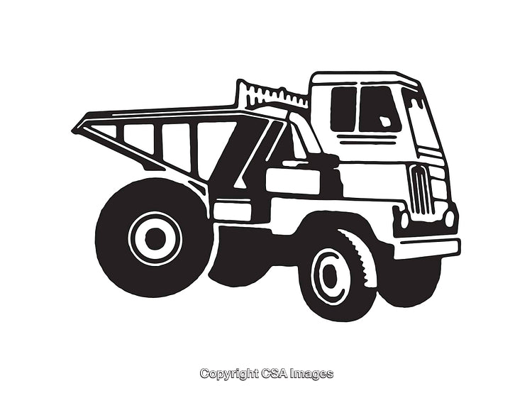 Black and White Line Art of a Heavy Duty Dump Truck