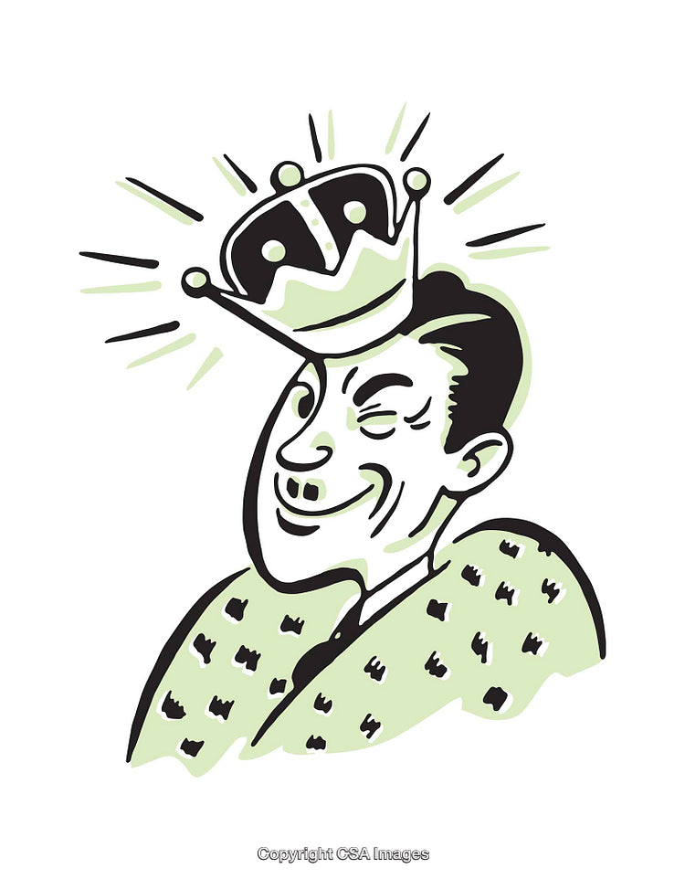 Cartoon Illustration of a Crowned King in a Regal Pose