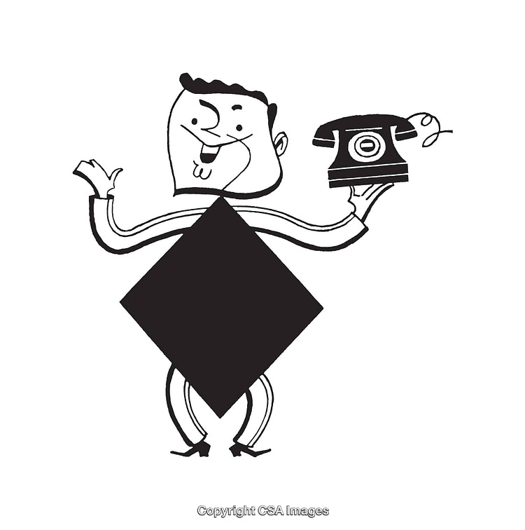 Playful Black and White Artwork Depicting a Character Holding a Telephone