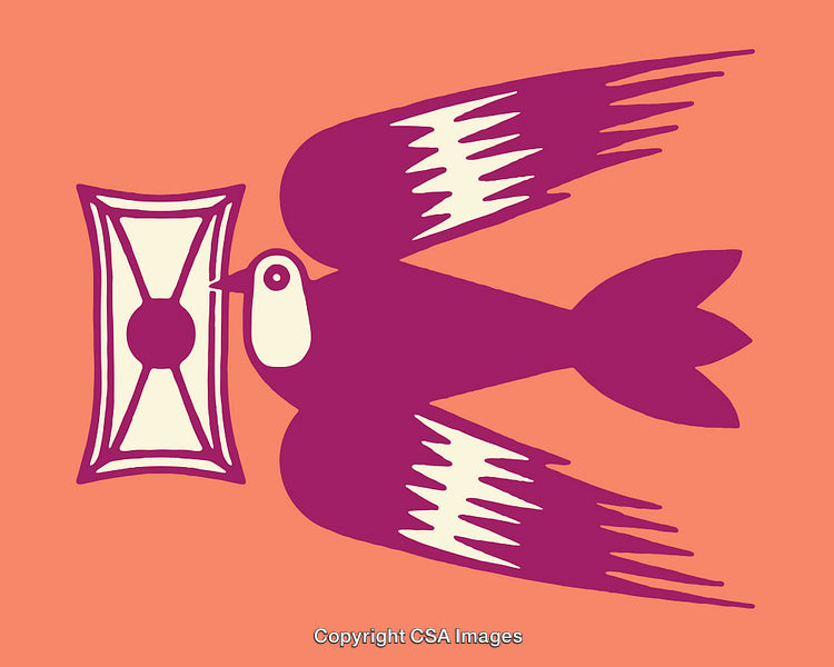 Vibrant Illustrated Bird Carrying an Envelope in Flight