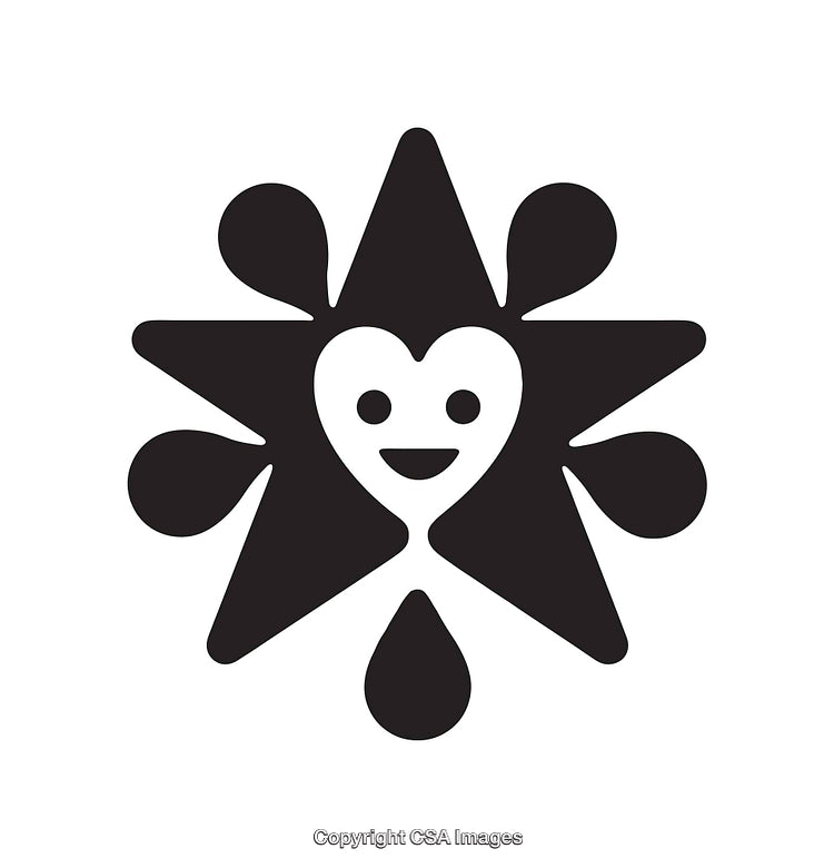 Black and White Icon Representing a Smiling Heart Within a Star Shape