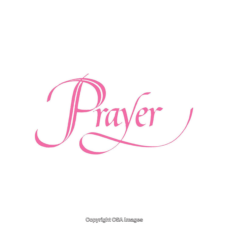 Elegant Calligraphy of the Word Prayer in Pink on White Background