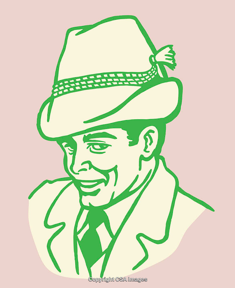 Charming Man in Vintage Hat Line Art Style