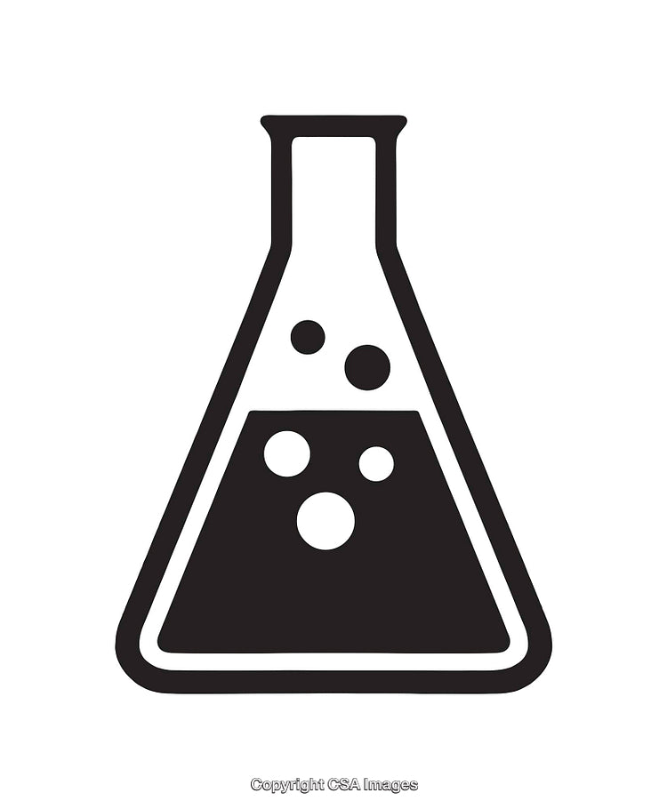 Simple Black and White Laboratory Flask Icon with Bubbles