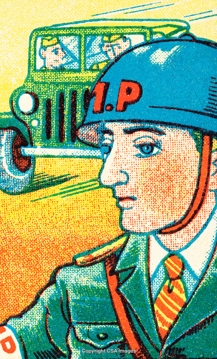 Retro Illustration of a Soldier with Military Jeep in Vibrant Comic Style