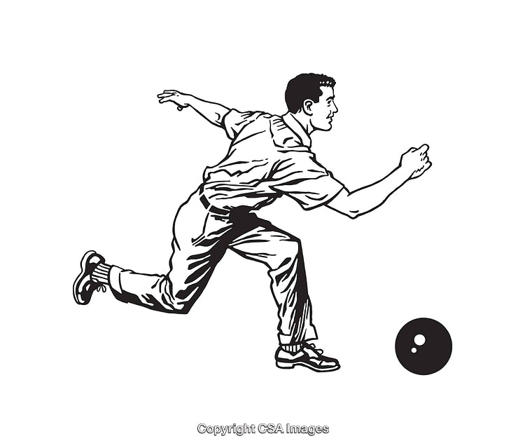 Black and White Illustration of a Man Bowling with Focus